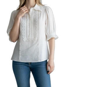 ME+EM Women's Navy Cotton/Viscose/Silk Blend V-Neck Pullover – Size 10UK / 6US